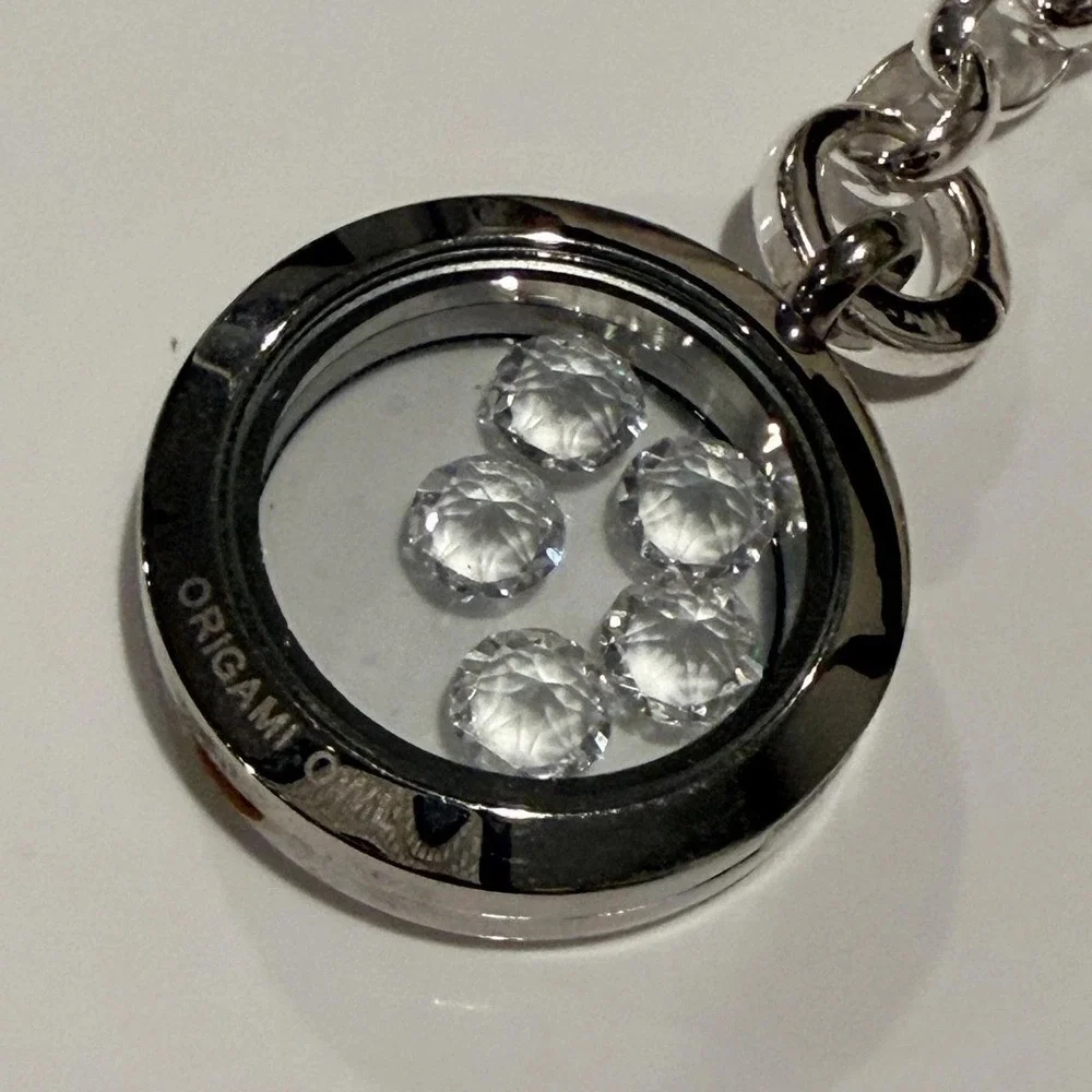 Origami Owl Silver Tone 5 Floating Crystal Charm Bracelet Locket Key Clover 7.5